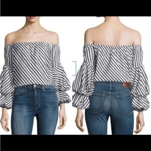 Petersyn Lilly Off-Shoulder Striped Blouse Black White Small Balloon Sleeve top